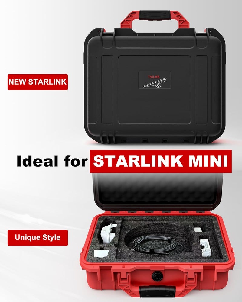 TAILBB for Starlink Mini Case, Starlink Mini Accessories Kit Gen 4 Waterproof Black & Red Design Hard Case,Waterproof Pouch Bag & Shoulder Strap,Ideal for Travel, RV, Camping,Backpack Carrying Storage Mount - Image 2